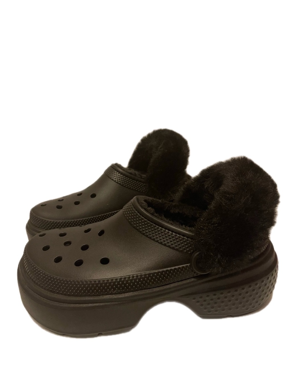 Crocs Unisex Stomp Black Lined Clog Faux Fur Chunky Platform W 11 M 9 New